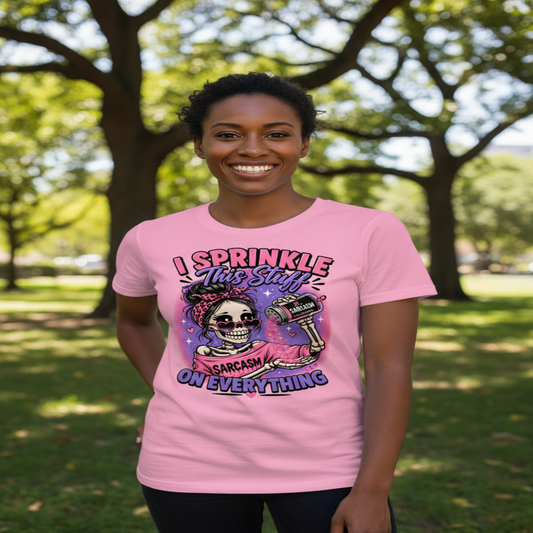 “I Sprinkle Sarcasm on Everything” Sassy Skeleton Graphic Tee
