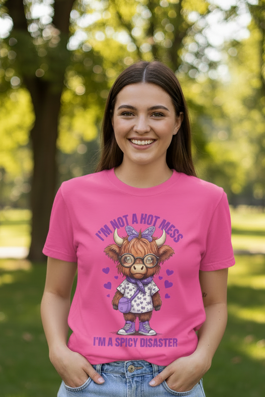 “Hot Mess, Spicy Disaster” Cute Cow Graphic Tee