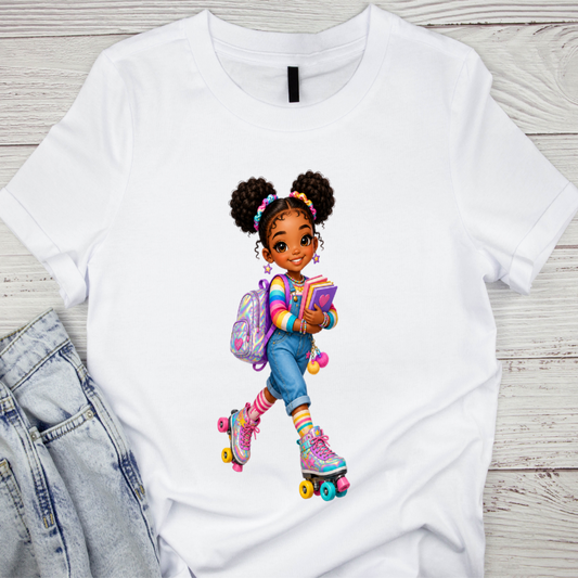 Rainbow Roller Girl | Cute Back-to-School Graphic T-Shirt